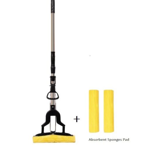 Generic Stainless Steel Telescopic Pole Cleaning Mop with Two Extra Absorbent Sponge