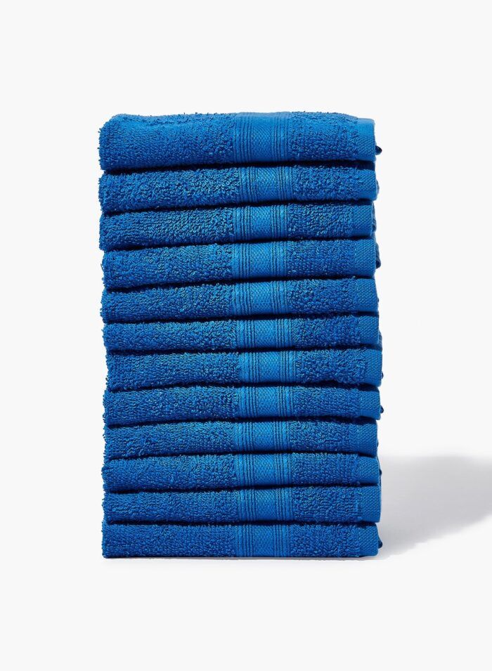 Amal 12 Piece Bathroom Towel Set - 400 GSM 100% Cotton Terry - 12 Face Towel - Blue Color -Quick Dry - Super Absorbent - Trade Dubai Towel Wholesale - Tradedubai.ae Wholesale B2B Market