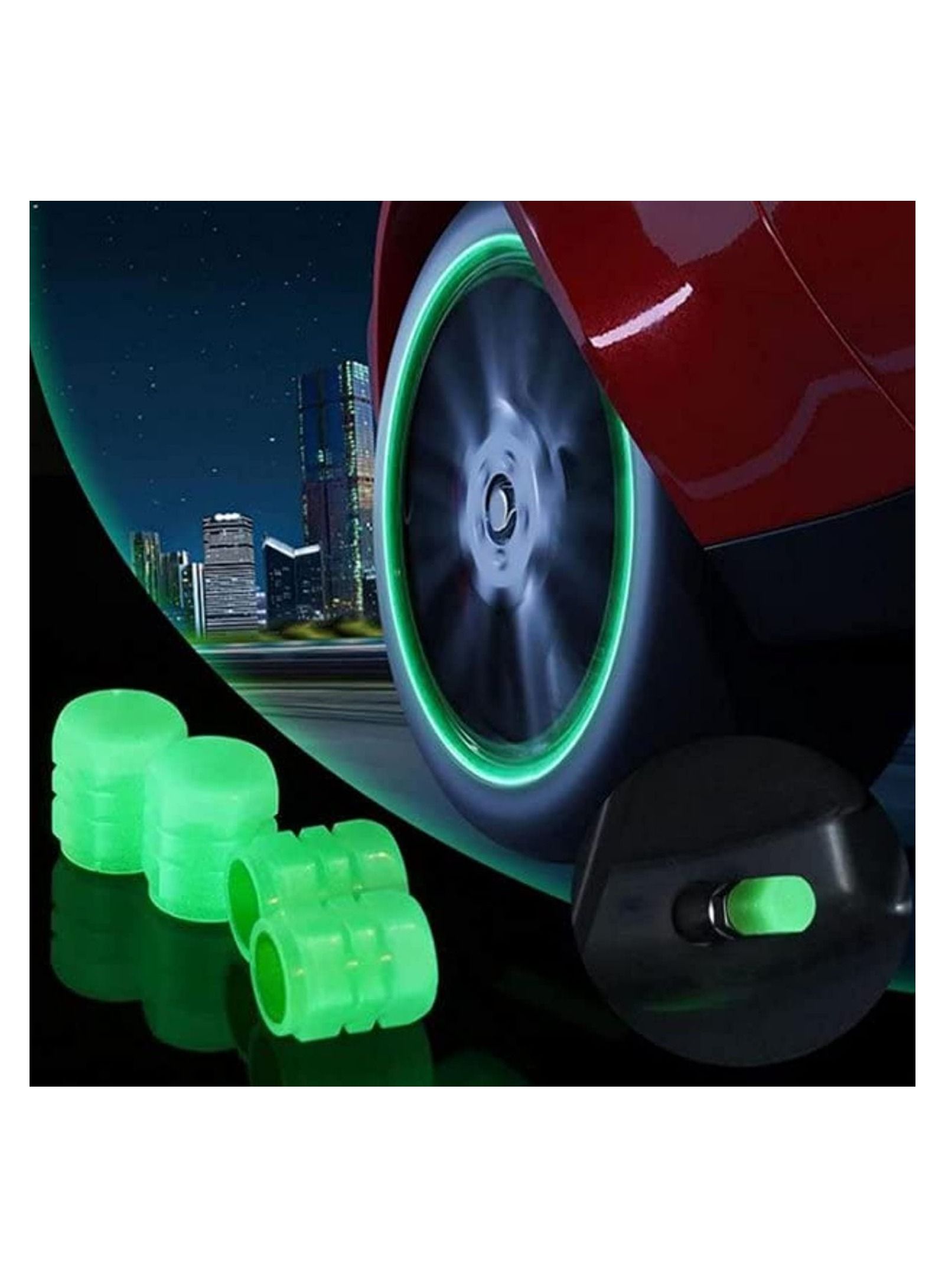 6e031d30-b36f-4b68-9b43-2b320a8fdd86.jpg GGEROU 4-pieces Universal Fluorescent Car Tire Valve Caps,Luminous Tire Valve Stem Caps - Image 1