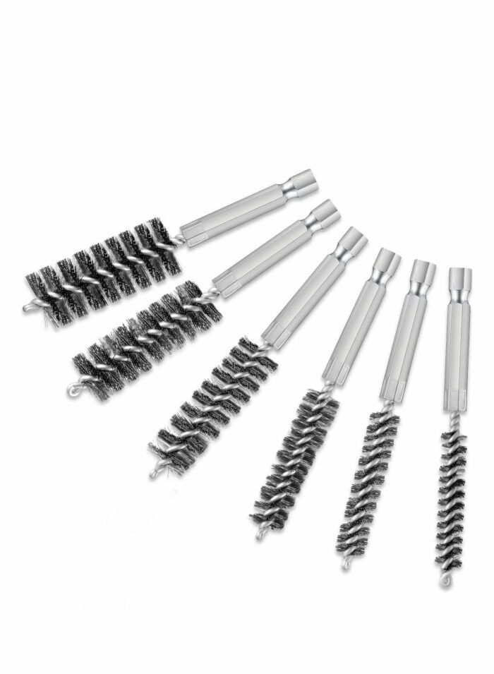 KASTWAVE Stainless Steel Bore Brush in Different Sizes Twisted Wire Stainless Steel Cleaning Brush with Handle 1/4 Inch Hex Shank for Power Drill Impact Driver, 4 Inch in Length 6 Pieces