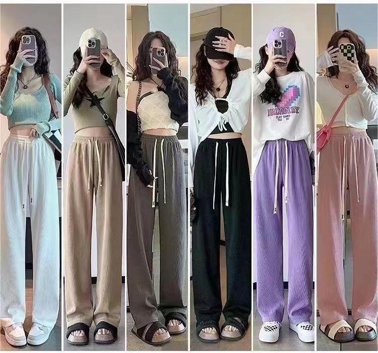 微信图片_20230728233008(1)(1) Thin wide-leg pants women's summer plus-size textured vertical-leg casual pants - Image 1