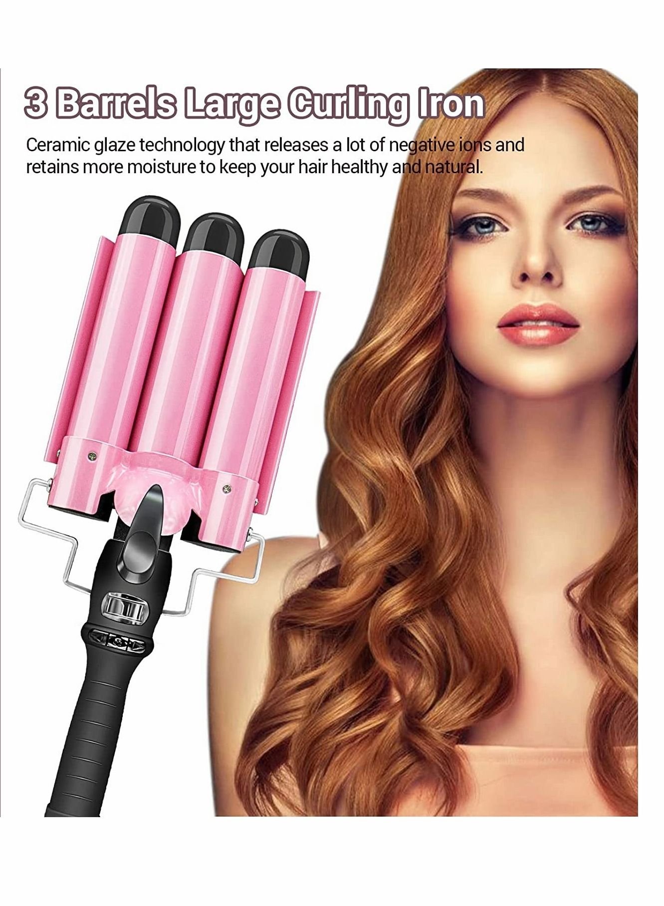 d375a1b9-1b3f-4869-8ed2-3e8894552403.jpg SYOSI Curling Iron Wand,3 Barrel Curling Iron (Upgraded),25mm 3 Barrel Curling Iron Wand Instant Heating Temperature Adjustable Ceramic Hair Curling Iron with LCD Temp Display,Long/Short Hair Curlers - Image 1