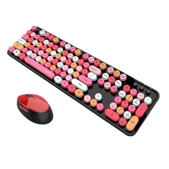 MissTiara Retro Round Keycaps 2.4GHz Wireless Silent Typing Keyboard and 1600DPI Mouse Combo for Office and Gaming - Tradedubai.ae Wholesale B2B Market