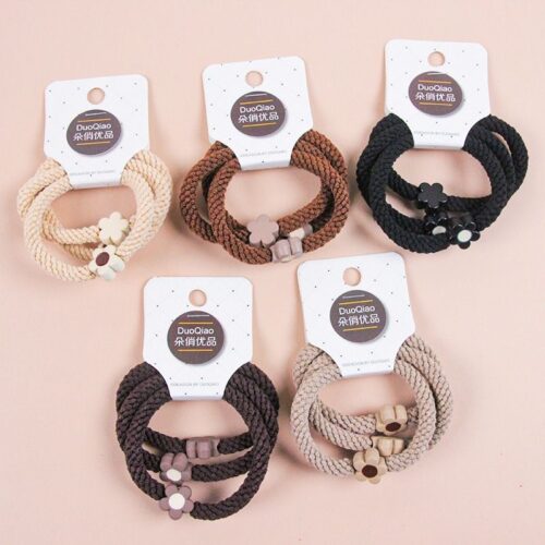 Three milk tea colored flower braid rubber bands