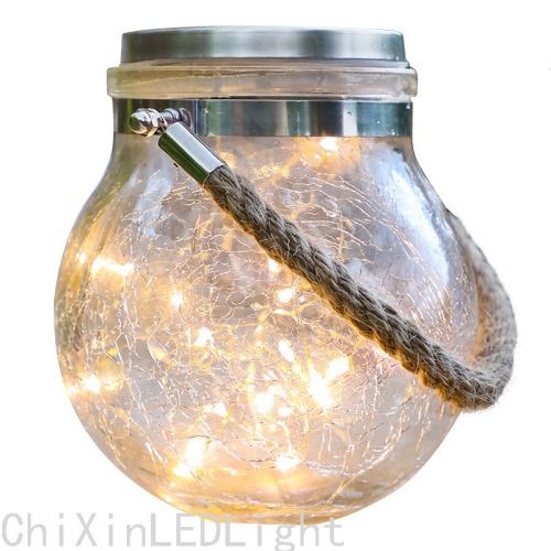 Solar LED Copper Wire Lamp Creative Cracked Glass Bottle Lantern Outdoor Waterproof Garden Lighting Decoration Hanging Lamp