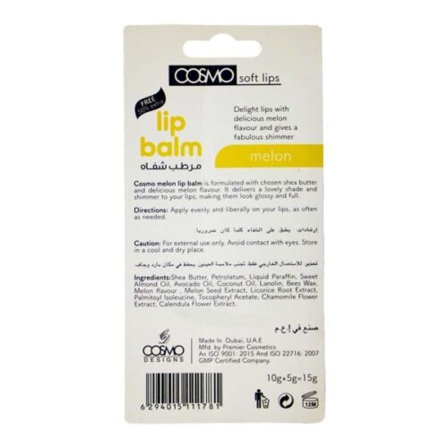 Cosmo Soft Lip Balm Enriched with Delicious Melon 15Gm – Wholesale Personal Care and Beauty Products Supplier Dubai UAE - Tradedubai.ae Wholesale B2B Market Cosmo Soft Lip Balm Enriched with Delicious Melon 15Gm – Wholesale Personal Care and Beauty Products Supplier Dubai UAE - Tradedubai.ae Wholesale B2B Market