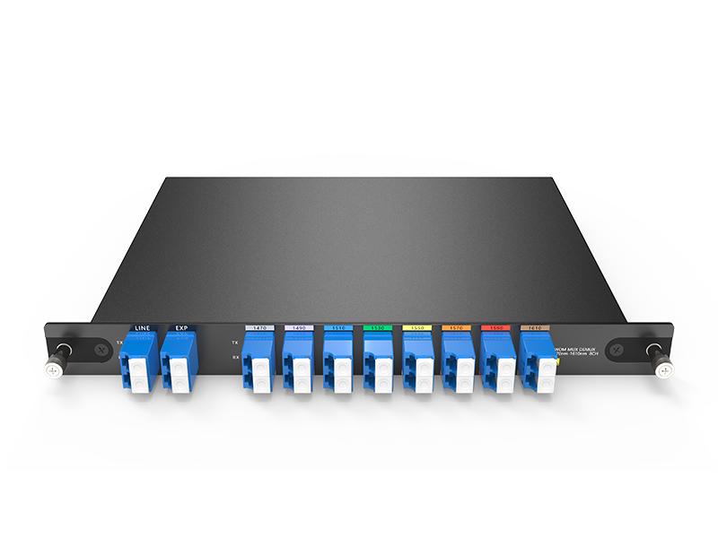 CWDM MUX DEMUX,Multiplexing up to 8 Channels on Fiber Pair Passive, Protocol Transparent for Ethernet, FC, OTN, SONET/SDH, etc. Fully Compatible with All ITU-T 1G/10G/25G CWDM Optics Applied to Metro, Regional CWDM Networks- Wholesale Suppliers Dubai UAE Dual Fiber 8CH 1470-1610nm CWDM MUX DEMUX With EXP , LC/UPC, Plug-In LGX Box- Wholesale Suppliers Dubai UAE