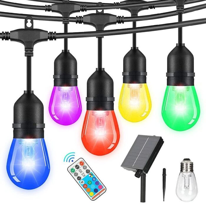 Large cross-border new solar light string S14 courtyard marquee outdoor RF remote control RGB landscape beauty standard light