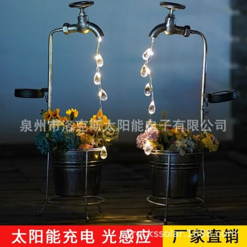 Amazon solar iron water dripping water outdoor landscape light garden new faucet iron decorative light