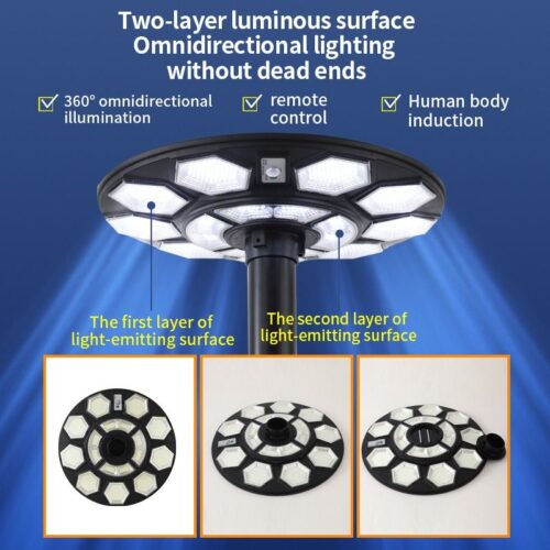 Cross-border hot selling solar garden lights UFO round flying saucer lights square community park landscape road lighting factory1