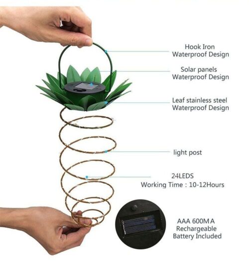 Cross-border hot selling solar iron pineapple lamp waterproof LED garden copper wire lamp iron art led lantern1