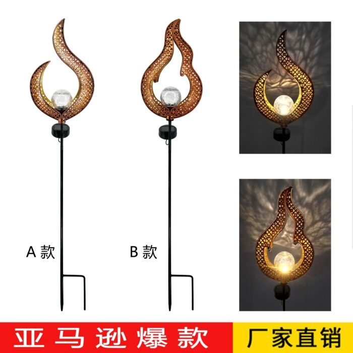 Cross-border iron solar lawn lamp led sun moon flame antique outdoor courtyard landscape ground plug - Tradedubai.ae Wholesale B2B Market