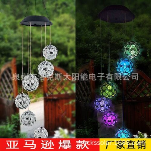 Cross-border new solar diamond ball wind chime lamp courtyard colorful hanging lamp outdoor diamond atmosphere wind chime lamp