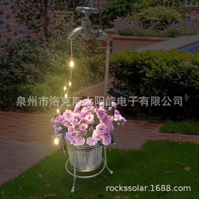 Cross-border solar iron faucet flower pot lamp A type outdoor lawn lamp courtyard garden waterproof decorative lamp1 - Tradedubai.ae Wholesale B2B Market