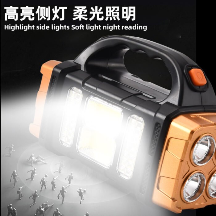 ED multifunctional outdoor emergency portable searchlight USB charging with side light camping strong light solar flashlight - Tradedubai.ae Wholesale B2B Market