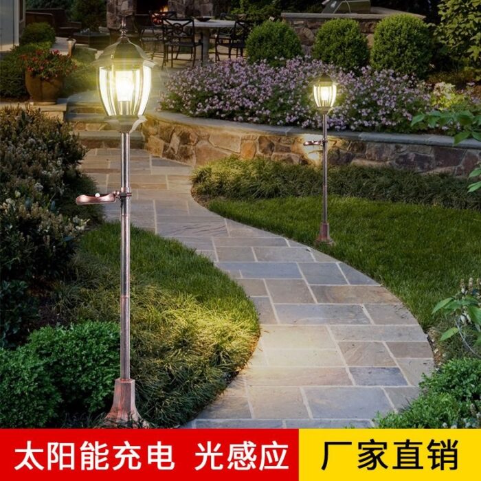 Landscape light household retro courtyard community led high pole garden waterproof outdoor European solar lawn street light