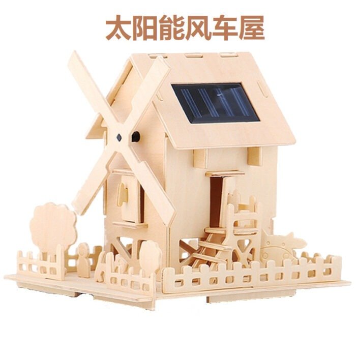 Manufacturer sells solar windmill house wooden DIY assembled toys wooden house childrens science and education creative gifts - Tradedubai.ae Wholesale B2B Market