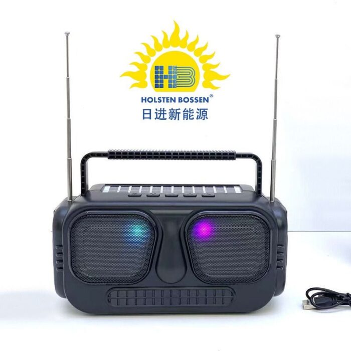 Solar Bluetooth speaker RGB colored lights stereo dual antenna FM radio high quality card outdoor audio