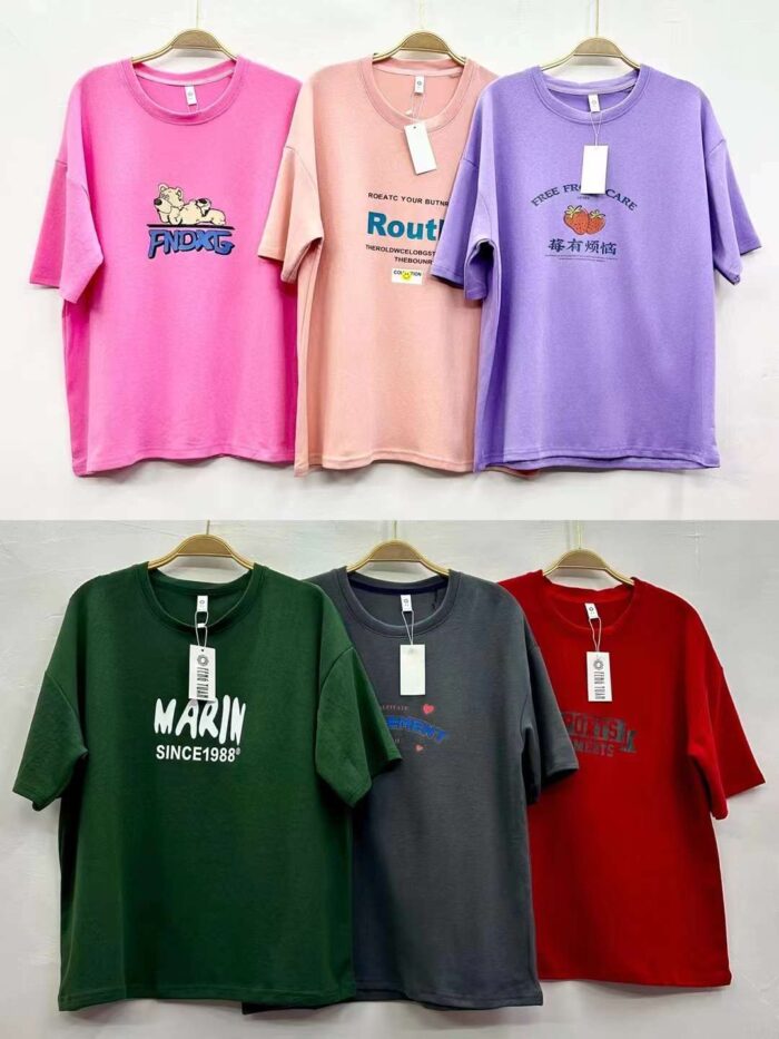 Loose-fitting large-fitting cotton printed round-neck T-shirts with hemmed back collar for couples1 - Tradedubai.ae Wholesale B2B Market