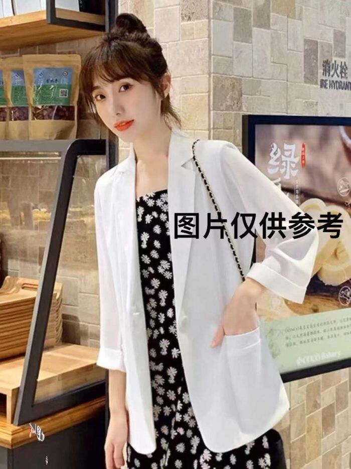 spring and summer new pure white versatile and fashionable slim long-sleeved blazers4