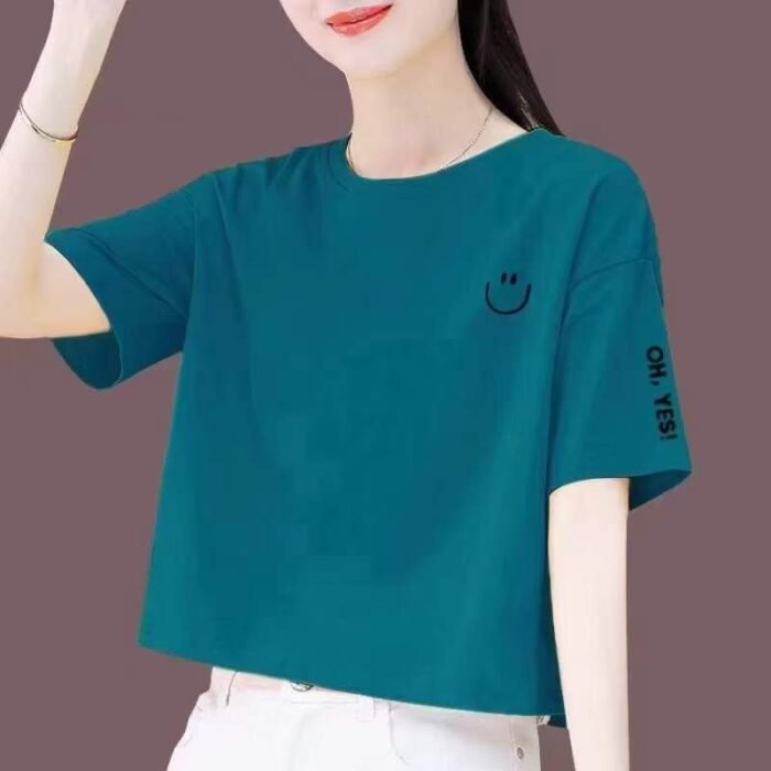 2024 new summer style pure cotton loose-fitting high-waisted round-neck high-short T-shirt2 - Tradedubai.ae Wholesale B2B Market