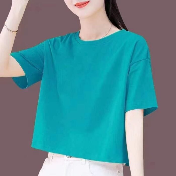 2024 new summer style pure cotton loose-fitting high-waisted round-neck high-short T-shirt3 - Tradedubai.ae Wholesale B2B Market