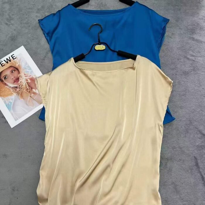 2024 summer new style simulated silk acetate satin loose bat-sleeved short-sleeved tops and T-shirts - Tradedubai.ae Wholesale B2B Market
