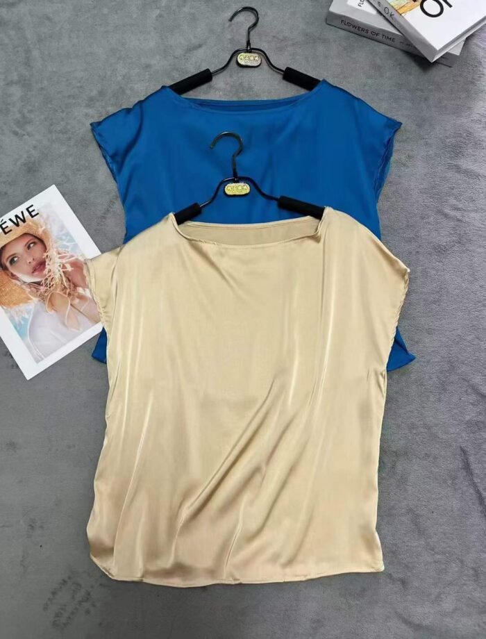 2024 summer new style simulated silk acetate satin loose bat-sleeved short-sleeved tops and T-shirts - Tradedubai.ae Wholesale B2B Market