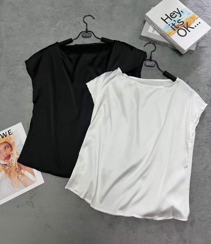 2024 summer new style simulated silk acetate satin loose bat-sleeved short-sleeved tops and T-shirts - Tradedubai.ae Wholesale B2B Market