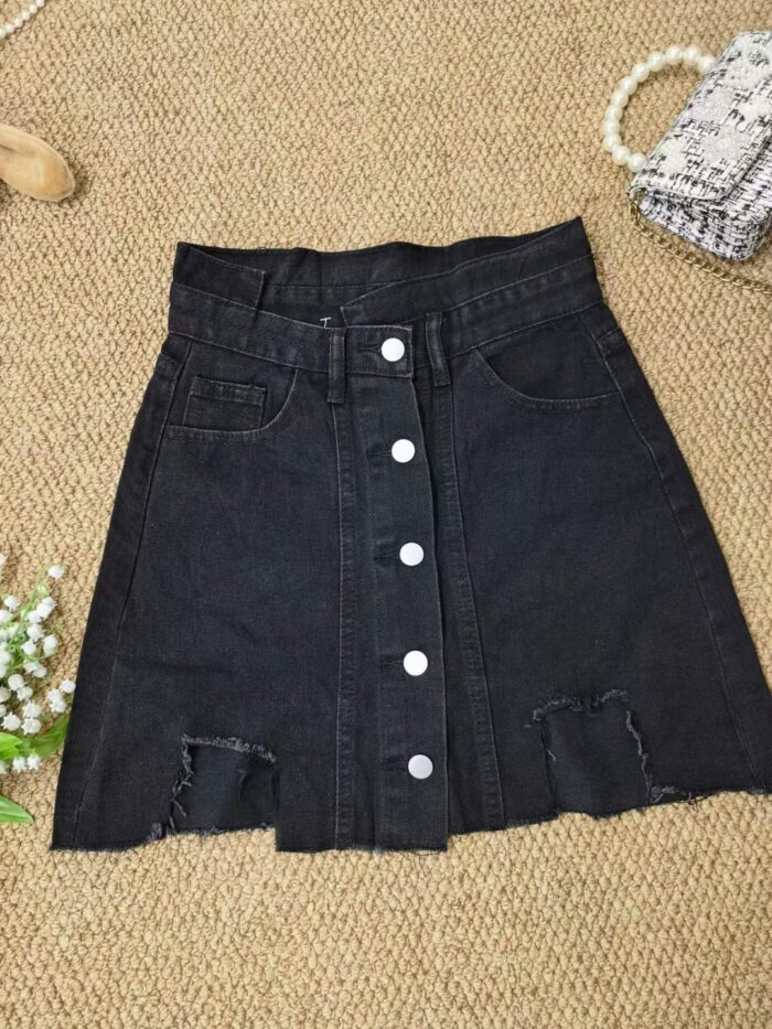 Black irregular denim skirt raw edge A-line skirt - Tradedubai.ae Wholesale B2B Market