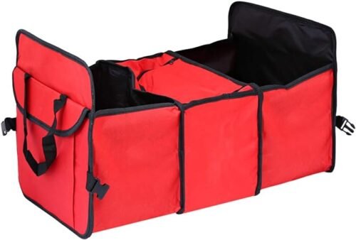 Car Trunk Organizer Oxford Cloth Trunk Cooler Storage Bag Expandable side pockets Foldable Perfect for Your Car SUV Truck Minivan Waterproof Auto Organizer Solid Storage Bag - Red5