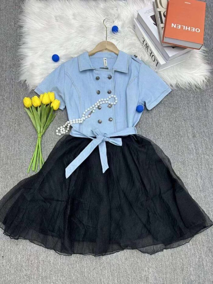 Internet celebrity womens clothing denim mesh splicing skirts and denim dresses 4 - Tradedubai.ae Wholesale B2B Market