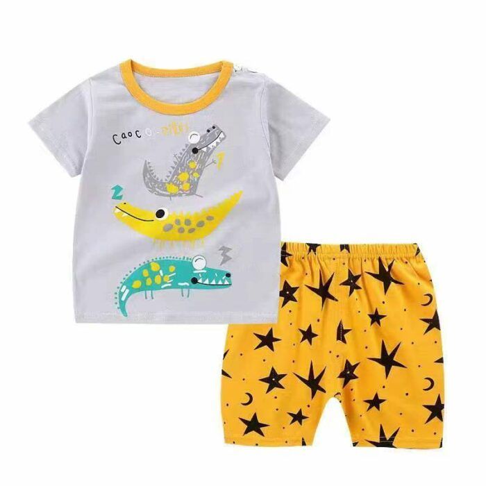 Childrens short-sleeved suits summer pure cotton 2024 new models for boys and girls