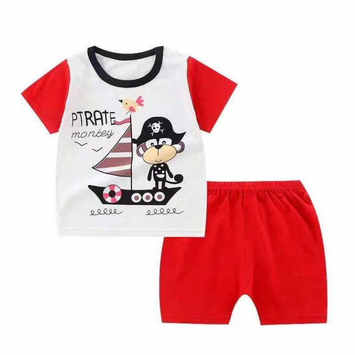 Childrens short-sleeved suits summer pure cotton 2024 new models for boys and girls