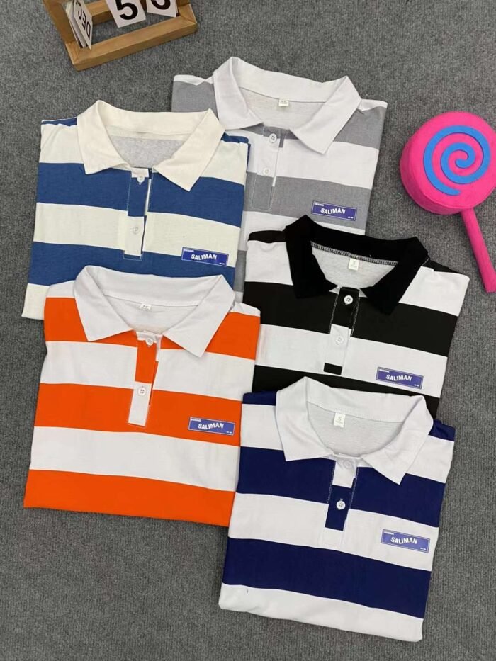 Cotton Hong Kong style striped couple T-shirt short-sleeved polo shirts - Tradedubai.ae Wholesale B2B Market