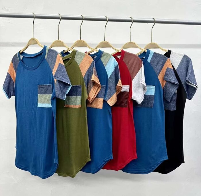 Cotton patchwork short-sleeved T-shirts with rounded corners - Tradedubai.ae Wholesale B2B Market