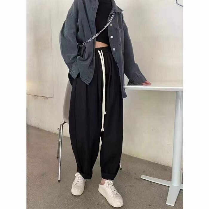 Dark overalls for women in summer and autumn high-waisted enzyme-washed cotton Japanese loose lantern radish pants - Tradedubai.ae Wholesale B2B Market