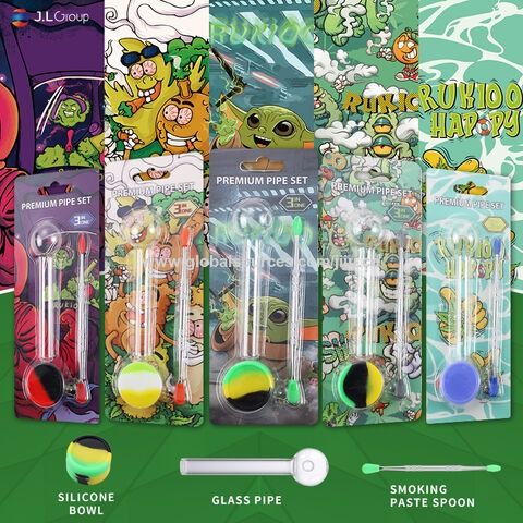 Double-headed Digging Pipe Spoon Pipe 3PCS Accessories Cleaning Tool Set With Silicone Bowl