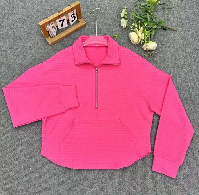 Factory Wholesale Ready Made Garments Stock Clearance-American style stand-collar zippered casual and versatile cotton long-sleeved tops 2 - Tradedubai.ae Wholesale B2B Market