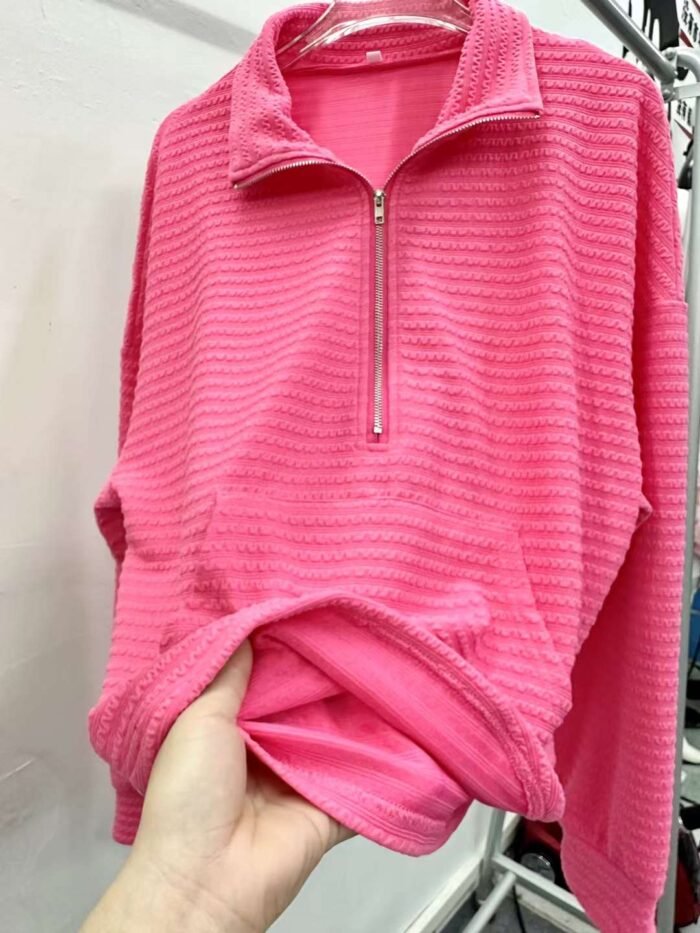 Factory Wholesale Ready Made Garments Stock Clearance-American style stand-collar zippered casual and versatile cotton long-sleeved tops 4 - Tradedubai.ae Wholesale B2B Market