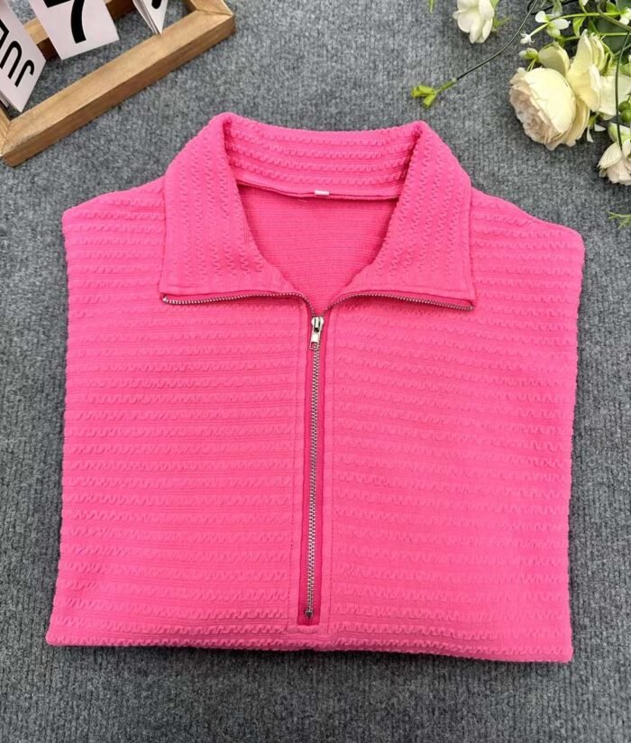 Factory Wholesale Ready Made Garments Stock Clearance-American style stand-collar zippered casual and versatile cotton long-sleeved tops 6 - Tradedubai.ae Wholesale B2B Market