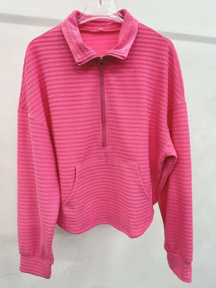 Factory Wholesale Ready Made Garments Stock Clearance-American style stand-collar zippered casual and versatile cotton long-sleeved tops - Tradedubai.ae Wholesale B2B Market