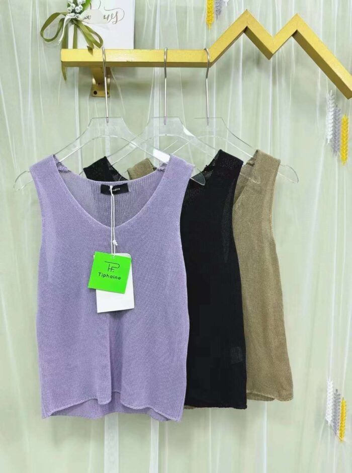 Factory Wholesale Ready Made Garments Stock Clearance-Hot girl style knitted vest-high elasticity Sexy V-neck slim fit - Tradedubai.ae Wholesale B2B Market