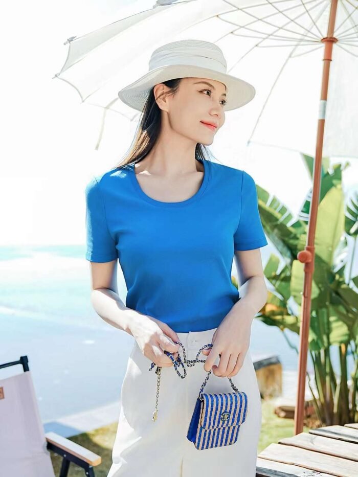 Factory Wholesale Ready Made Garments Stock Clearance-Internet celebrity style threaded round neck T-shirts for pretty girls breathable comfortable slim fit and versatile tops - Tradedubai.ae Wholesale B2B Market