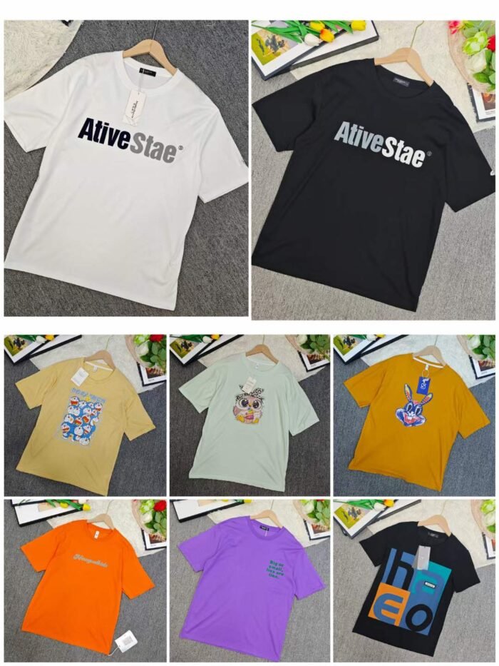 Factory Wholesale Ready Made Garments Stock Clearance-Pure cotton trendy short-sleeved T-shirts from the same brand for men and women - Tradedubai.ae Wholesale B2B Market