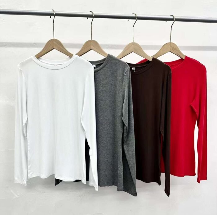 Factory Wholesale Ready Made Garments Stock Clearance- autumn solid color round neck versatile slimming long-sleeved tops - Tradedubai.ae Wholesale B2B Market