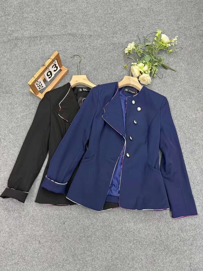 Factory Wholesale Ready Made Garments Stock Clearance-professional collarless blazers with hemmed edges and lining 4 - Tradedubai.ae Wholesale B2B Market