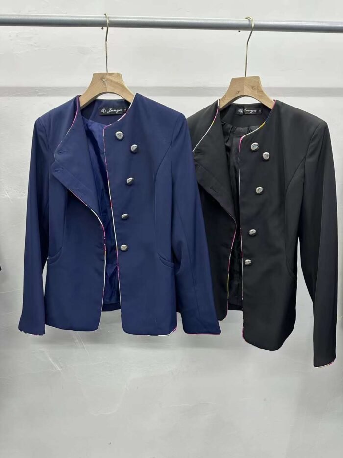 Factory Wholesale Ready Made Garments Stock Clearance-professional collarless blazers with hemmed edges and lining - Tradedubai.ae Wholesale B2B Market