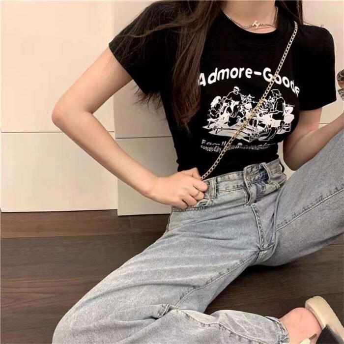 Factory Wholesale Ready Made Garments Stock Clearance-sexy hot girl short-sleeved T-shirts with small hollow design 1 - Tradedubai.ae Wholesale B2B Market