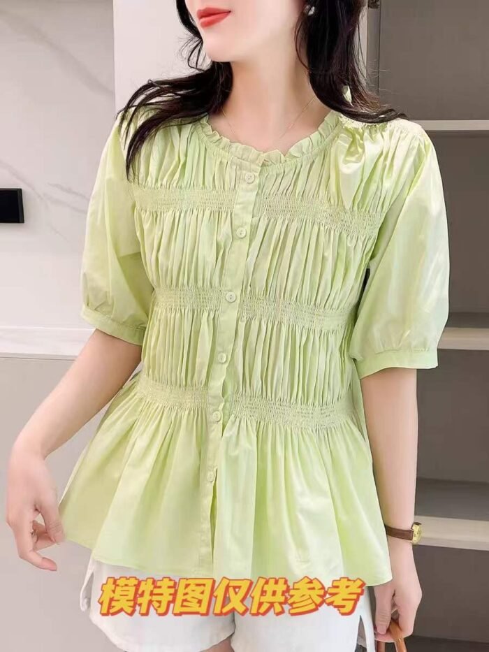 Factory Wholesale Ready Made Garments Stock Clearance-womens summer plus size loose round neck shirt and puff sleeve top for pretty girls 5 - Tradedubai.ae Wholesale B2B Market